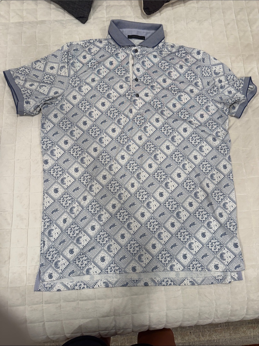Greyson Men's Blue Patterned Polo Shirt